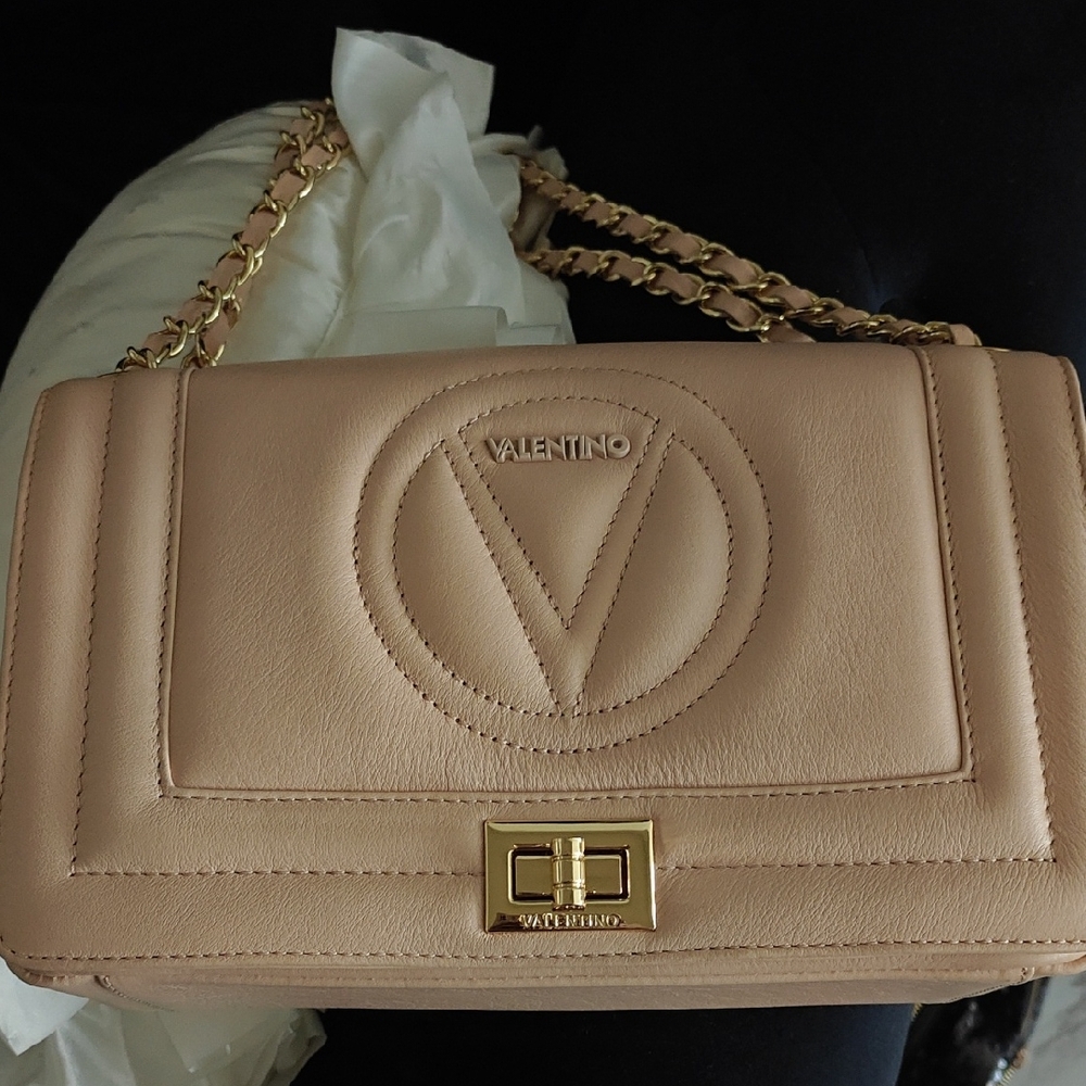 Valentino Nude Leather Gold Chain Shoulder Bag